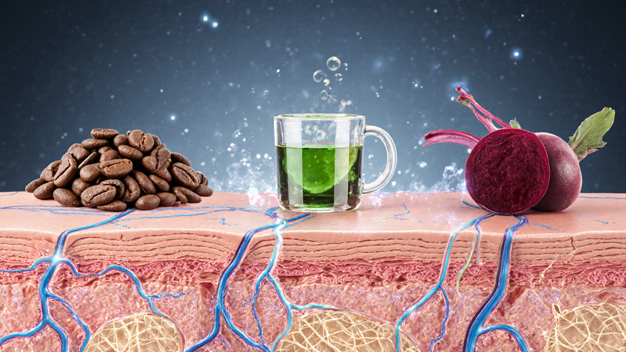 Křížový řez kůže ukazující účinek přírodních extraktů na tukové buňky.