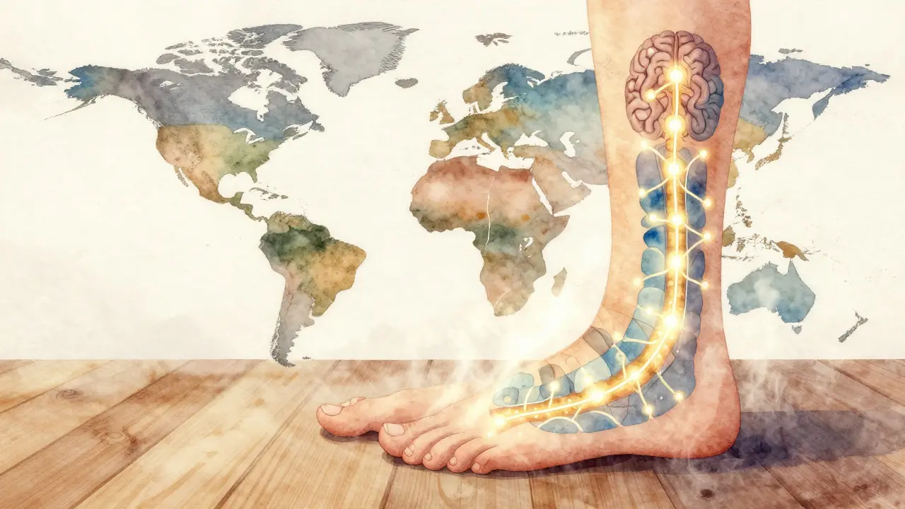 Abstraktní vodová barva mapa těla spojená s chodidly.