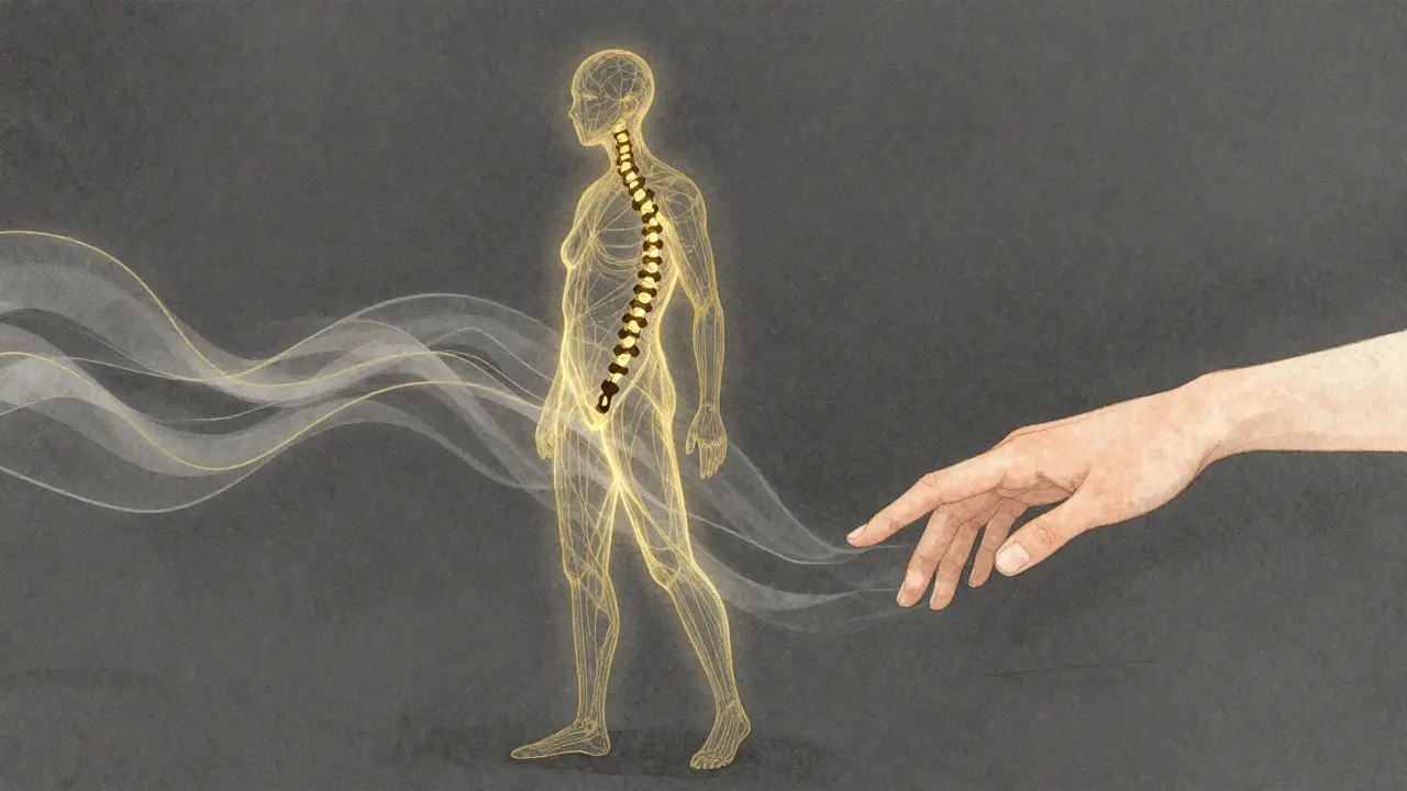 Abstraktní znázornění tělesných liní napětí, které se pomalu uvolňují do jemných vln.