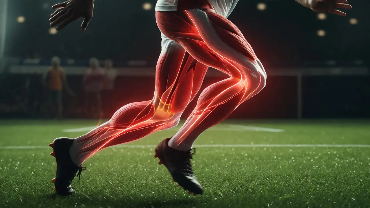 Anatomický náhled na svaly fotbalisty během běhu